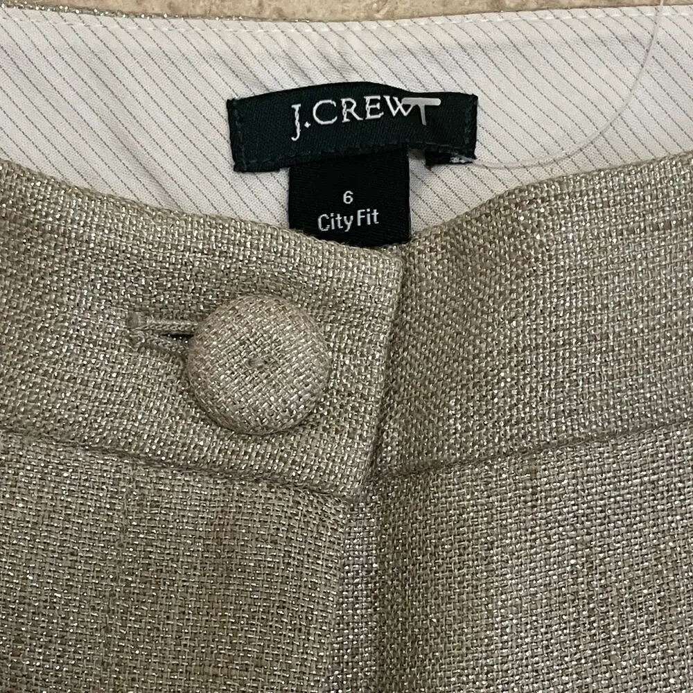 J.Crew NWT City Fit Metallic Linen-Blend Shorts 6 | Old Money Holiday Gold NWT